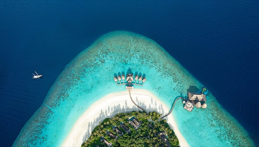 Maldives lagoon and overwater villas